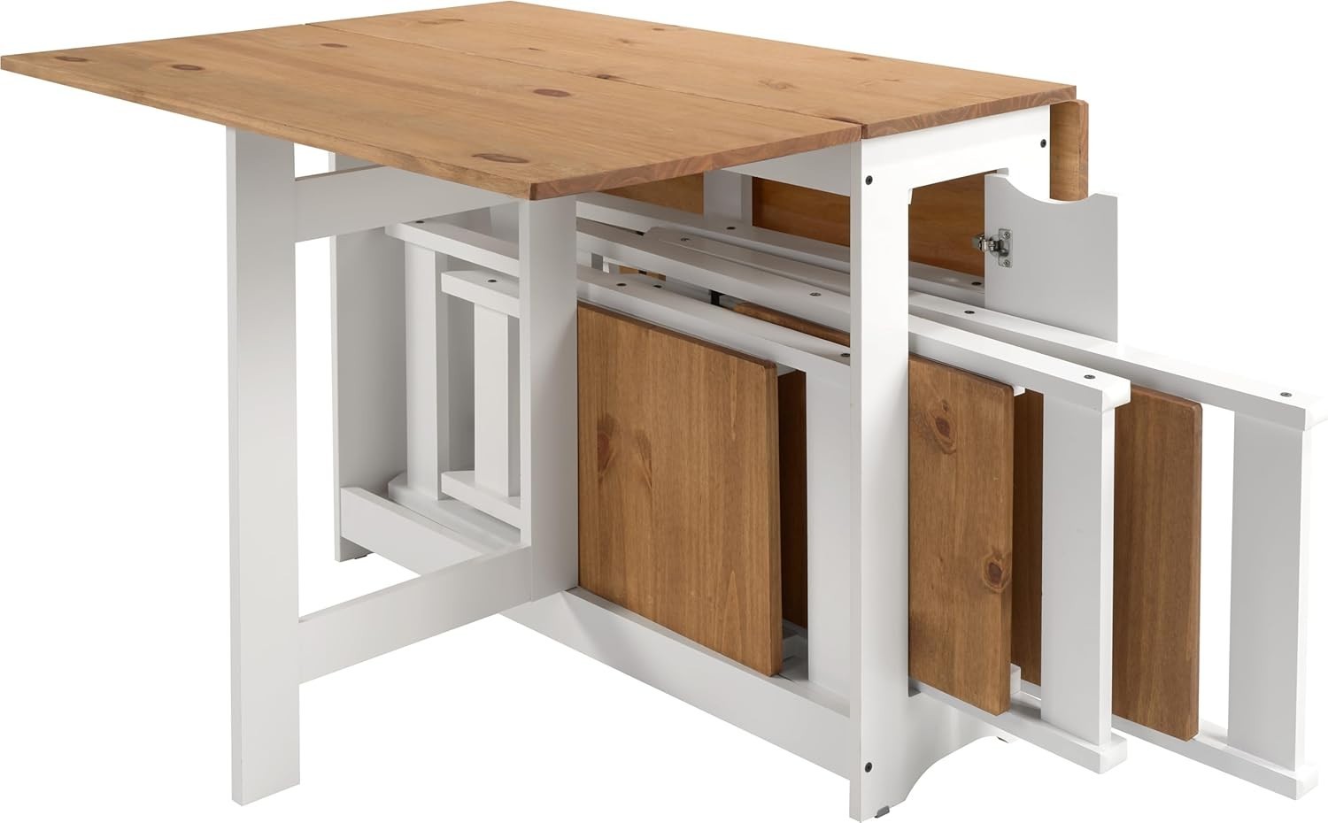 White Folding Dining Set for Small Spaces | Distressed Waxed Pine Table +4