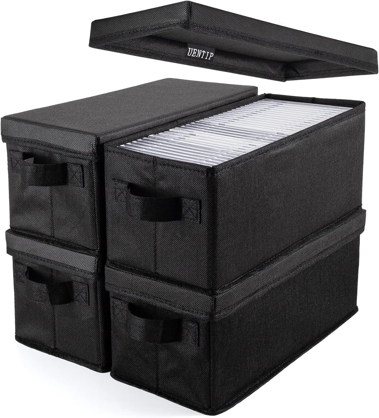 8 Pack CD DVD Storage Boxes Stackable Fabric Organizer Cases with Lids