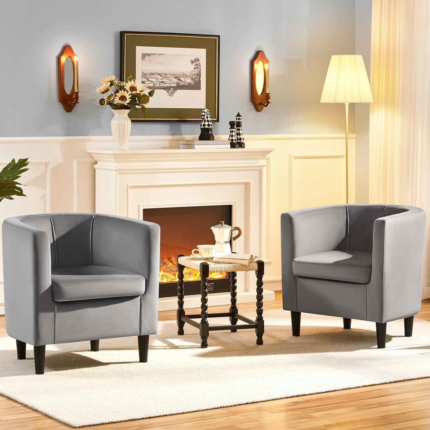 Grey Velvet Accent Tub Chair Armchair Lounge Seat Sofa Modern Home