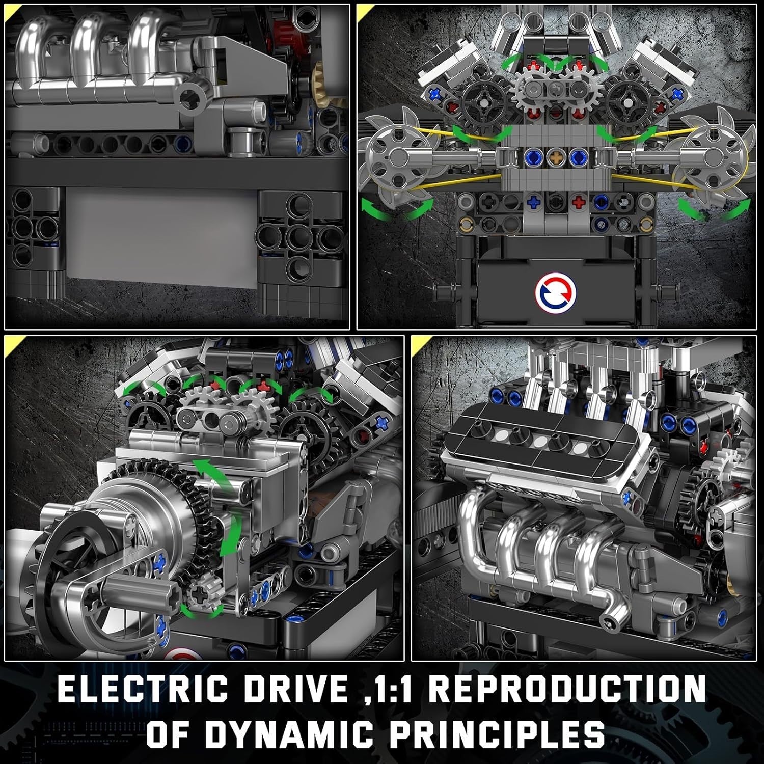 V8 Engine Model Kit with Motor 737pcs – Realistic Car Engine Toy