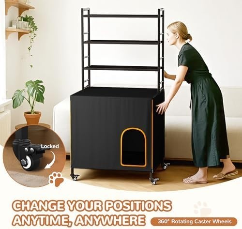 Hidden Cat Litter Box Furniture with Ventilation & Towel Rail, Espresso