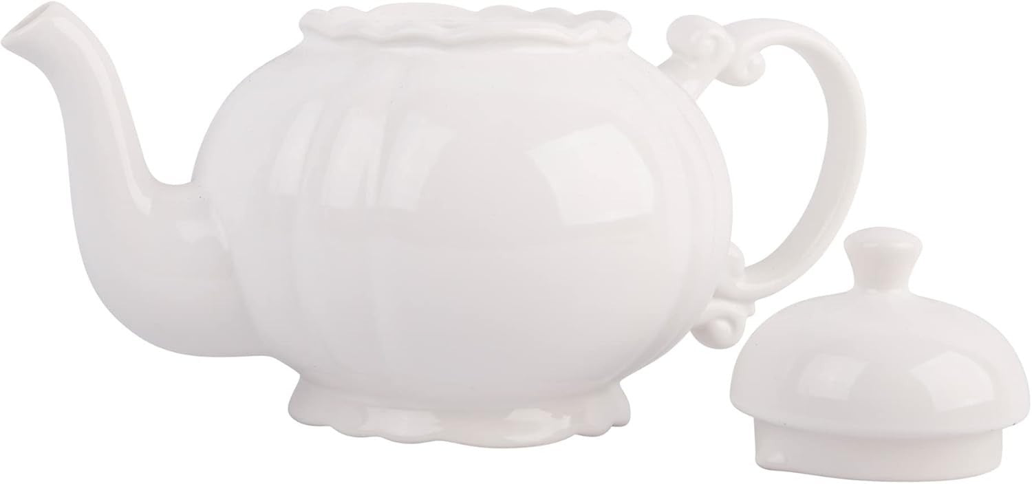 Vintage Porcelain Teapot 37oz White European Tea Pot Gift Boxed