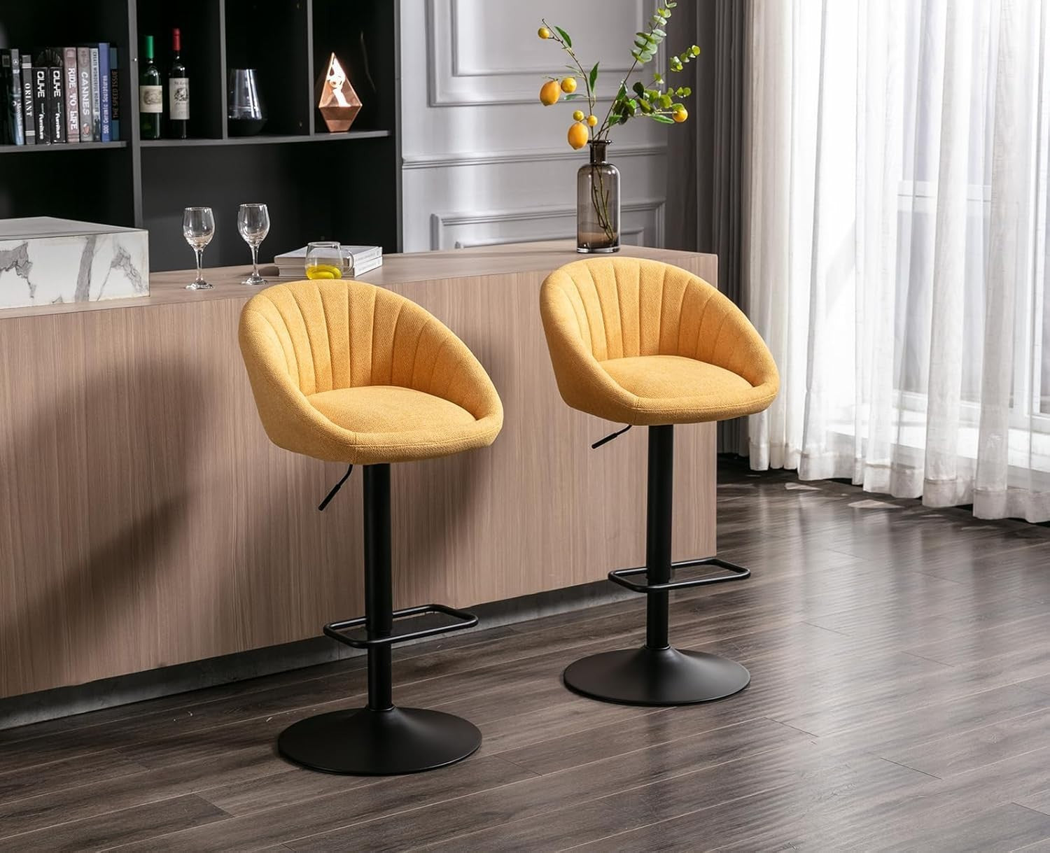 Yellow Modern L-Shaped Bar Stools Set of 2 – Comfortable Polyester Seats