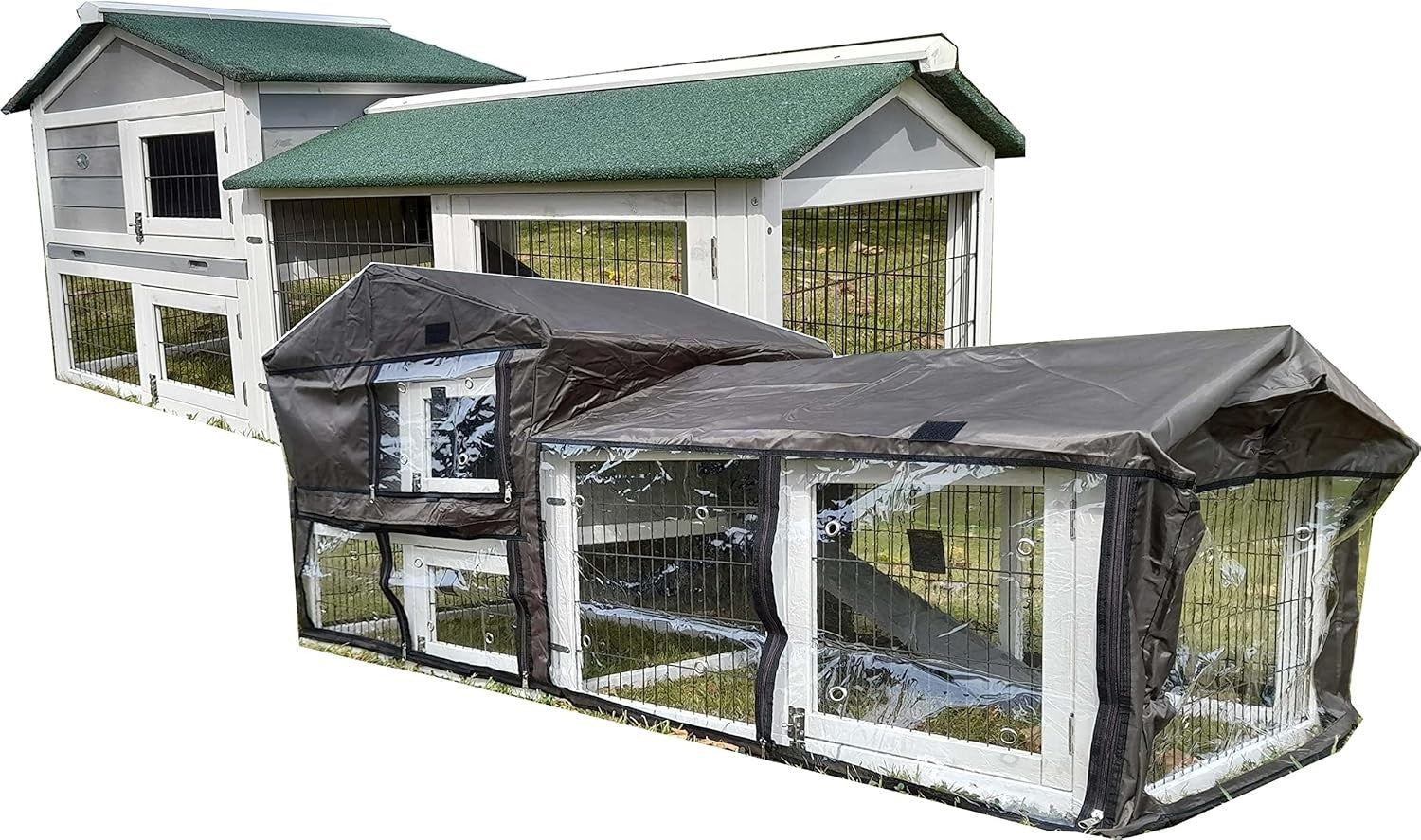 XXL Rabbit Hutch Outdoor with Run 2 Tier Rain Cover Night Shelter