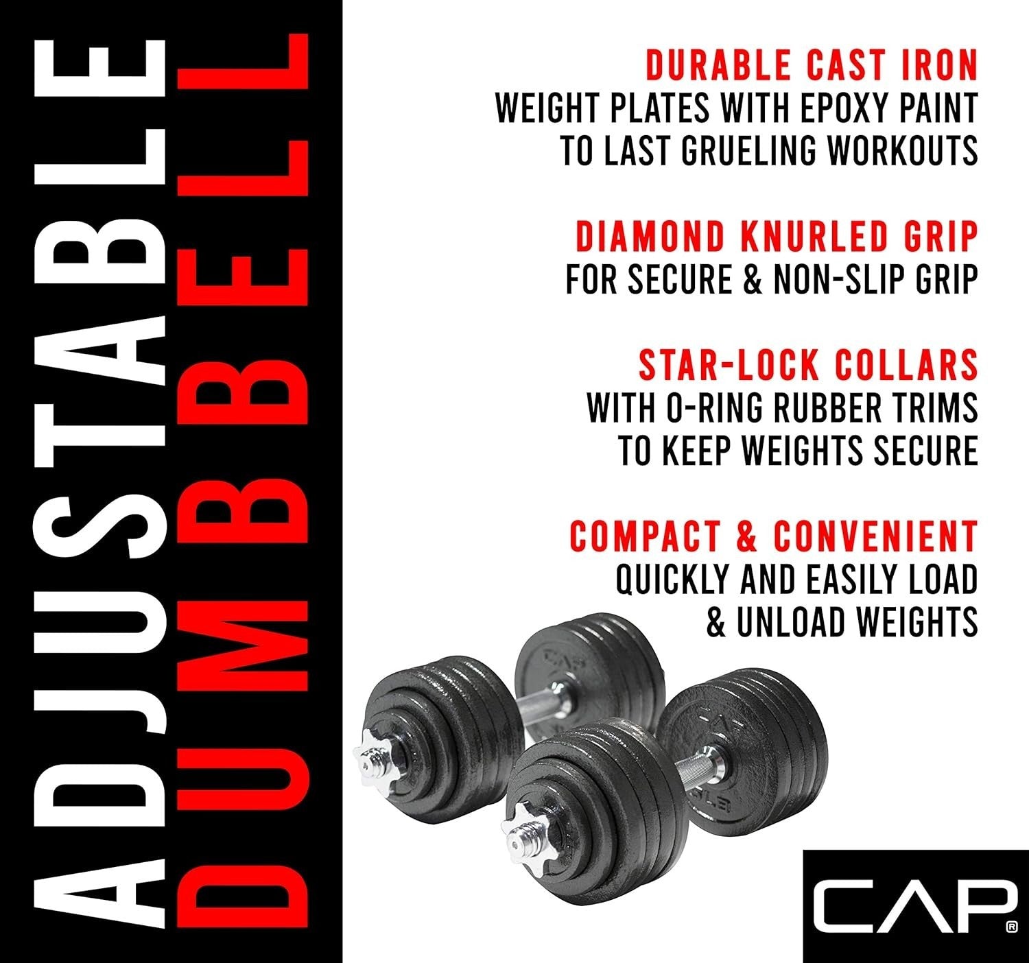 105LB Adjustable Dumbbells Pair Star Lock Cast Iron Home Gym Weights