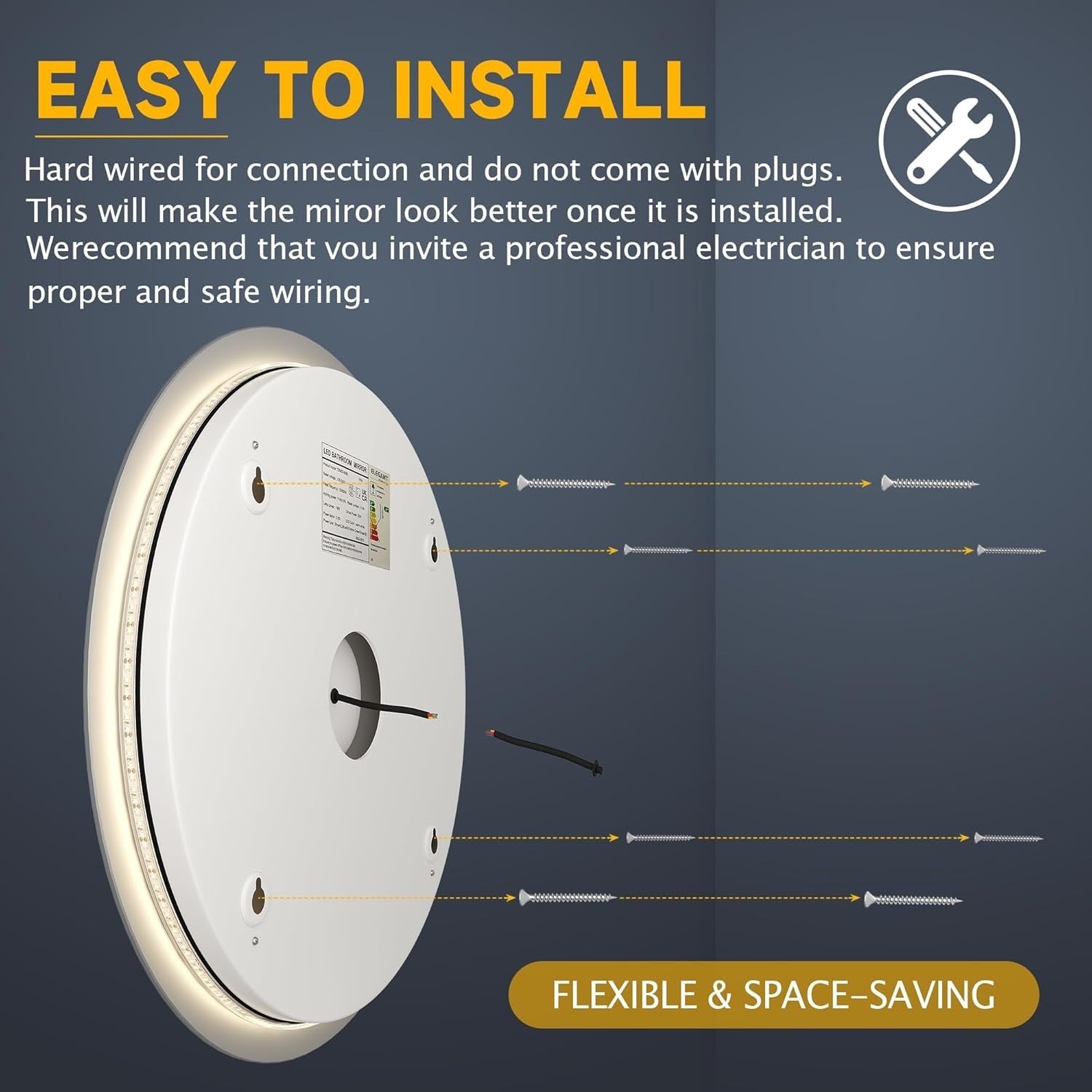 Round LED Bathroom Mirror 60x60cm Anti-Fog Touch Sensor Vanity Light
