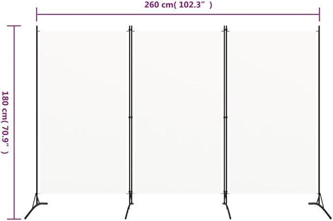 White 3 Panel Room Divider 260cm Folding Privacy Screen – Fabric Partition Wall