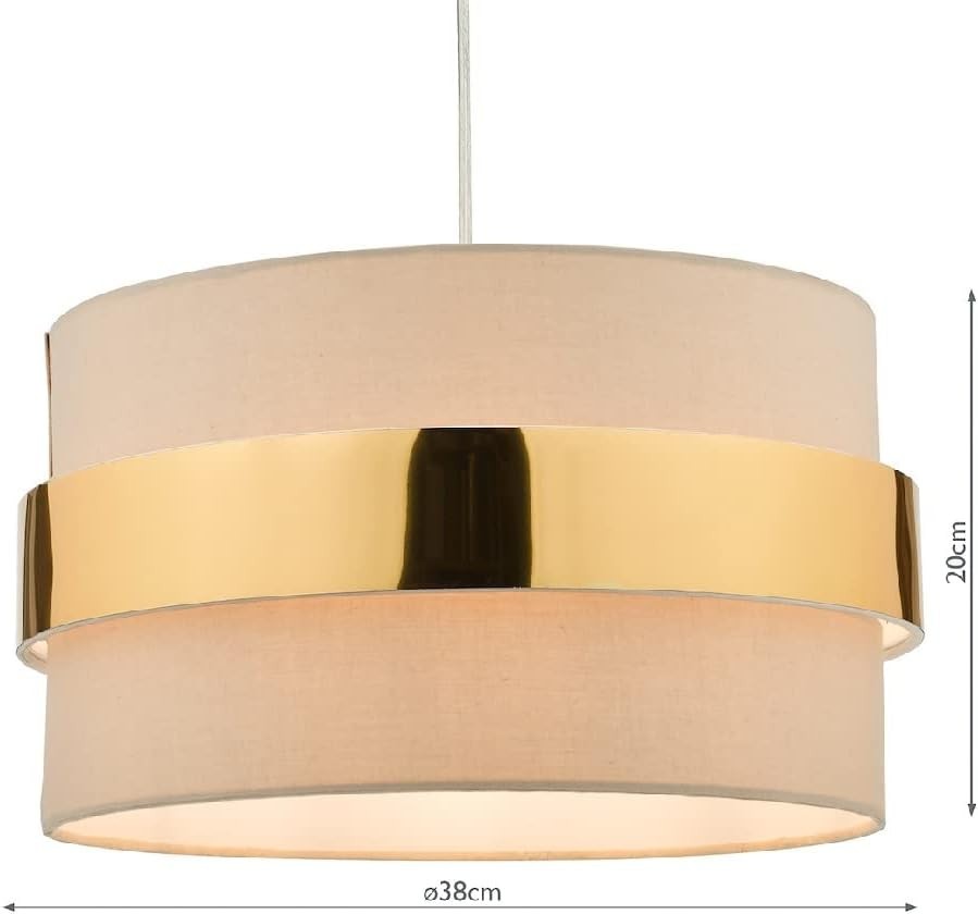 Taupe Drum Pendant Lampshade Gold Band Easy Fit Ceiling Shade 38cm