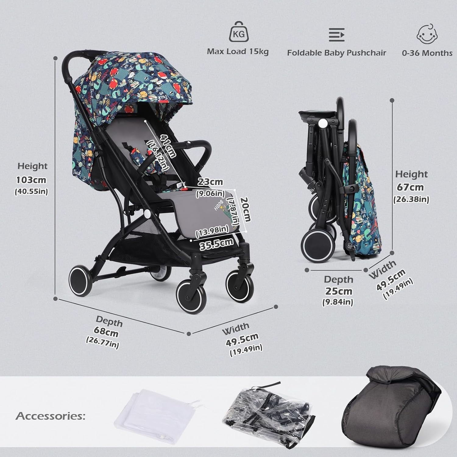 Lightweight Baby Pushchair Travel Buggy Compact Fold From Birth 15kg