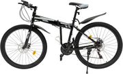 26" Folding Mountain Bike 21-Speed Carbon Steel Frame Disc Brakes MTB