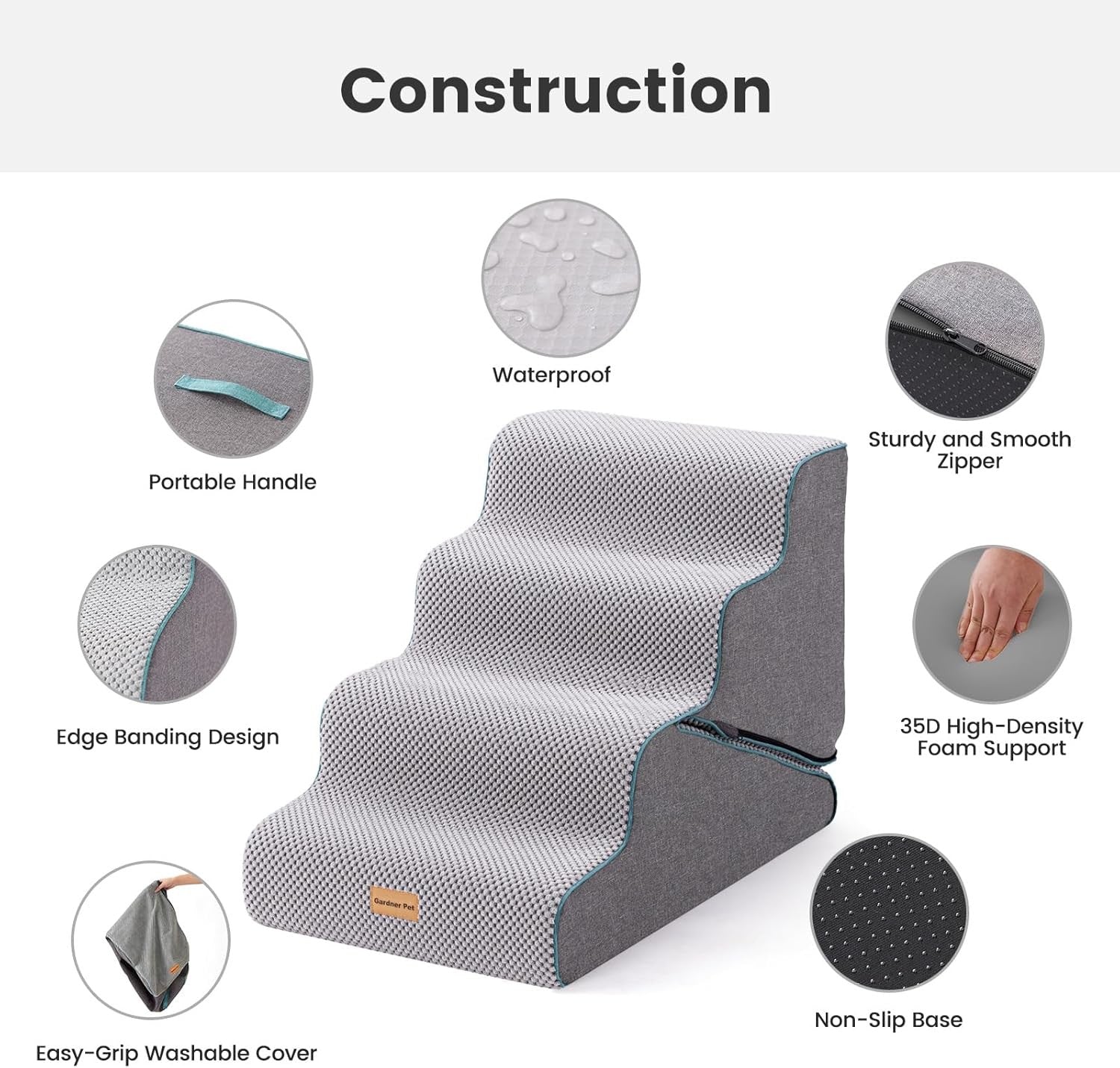 Adjustable 4 Step Dog Stairs Pet Ramp Non Slip Washable Grey