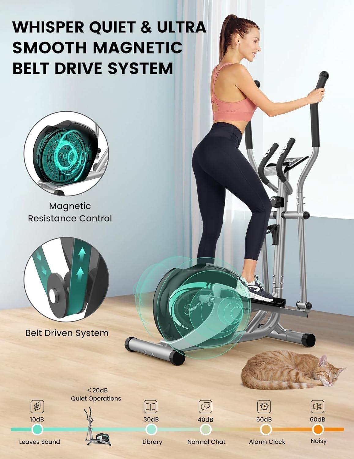 Quiet Elliptical Cross Trainer 8-Level Magnetic Resistance Home Gym