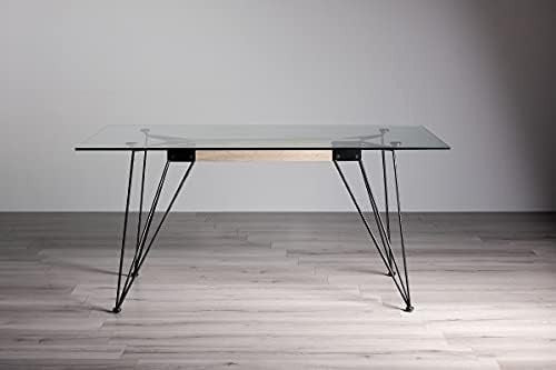 Clear Glass 6 Seater Dining Table 180cm x 90cm Black Powder Legs