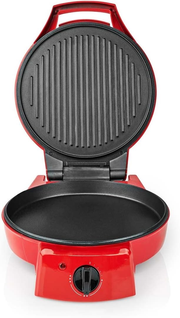 12" Electric Pizza Maker 1800W | Non-Stick Grill & Oven | 3 Heat Settings Retro