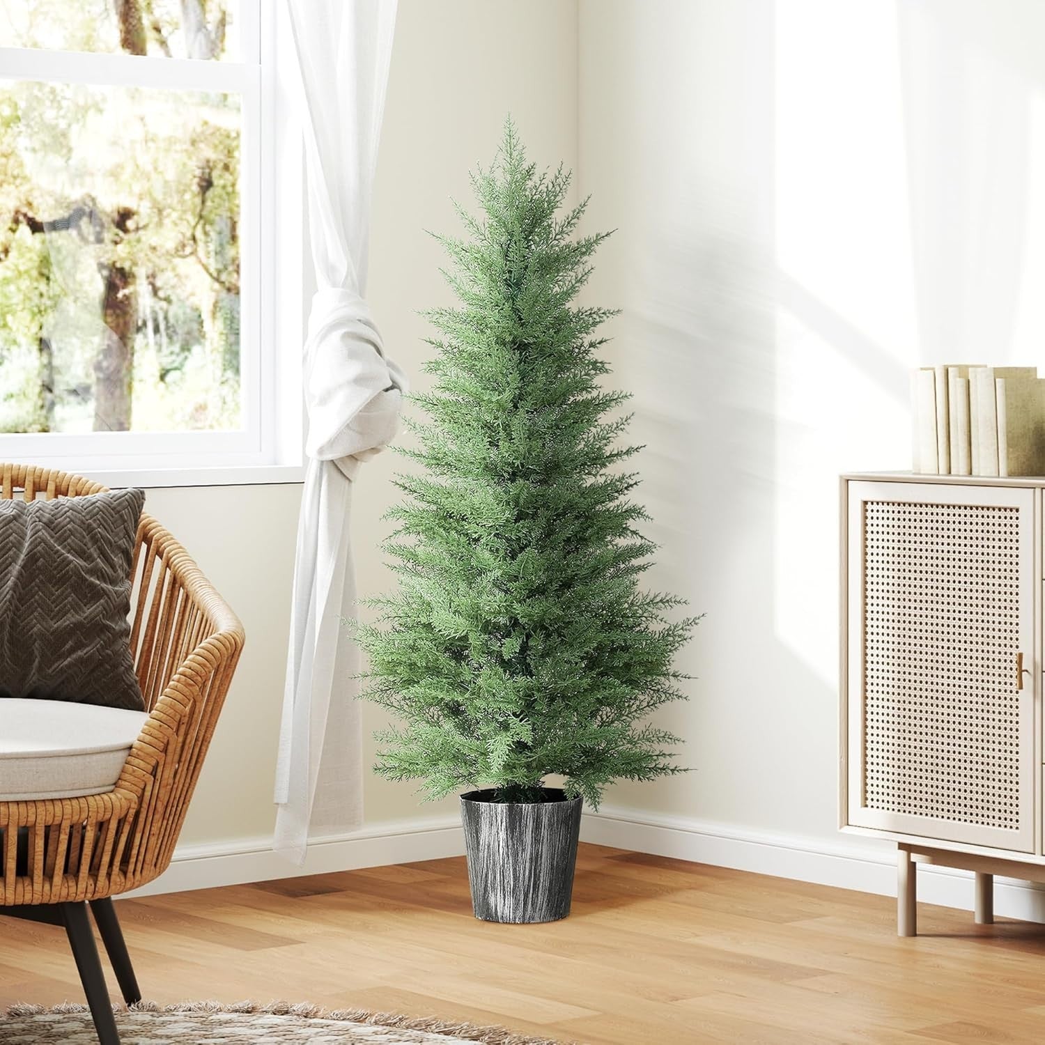 Set of 2 135cm Artificial Cypress Trees UV Resistant Faux Plants w/ Pots Decor