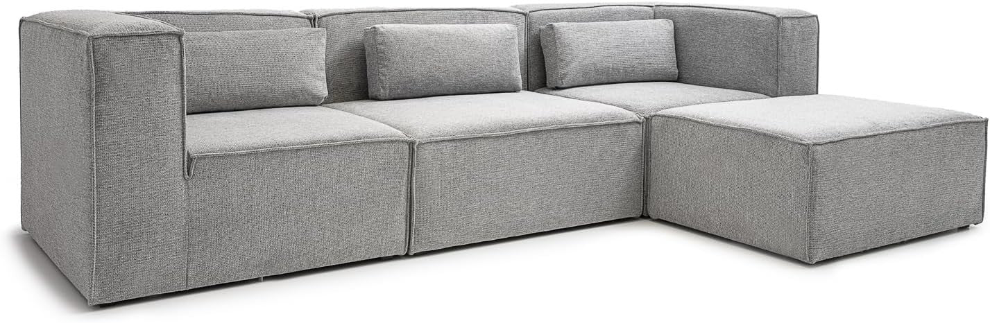 Modular Corner Sofa Basket Weave Fabric Deep Cushions Grey 282cm Wide