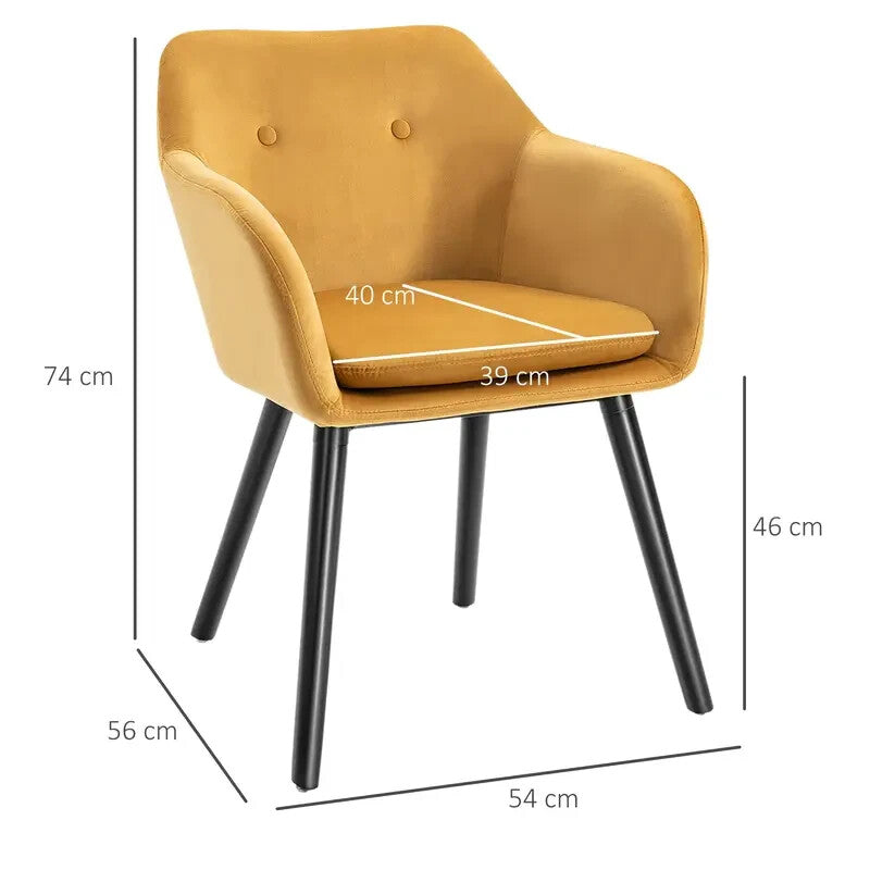 2x Yellow Velvet Dining Chairs Tub Seat with Arms Lounge Kitchen Chairs