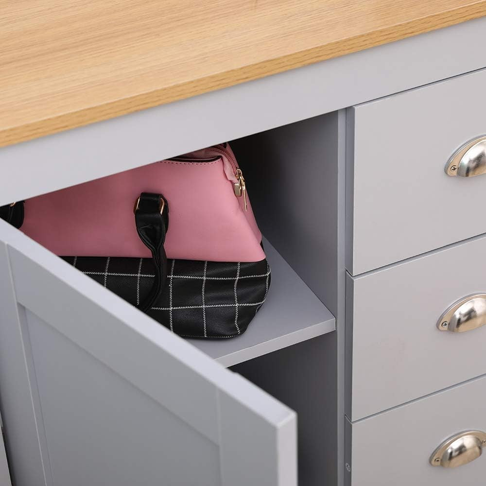 Grey Oak Wooden Side Cabinet 1 Door 3 Drawer Storage Cupboard 79cm