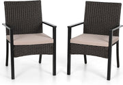 Rattan Garden Dining Chairs Set of 2 with Cushions Weatherproof Patio Seating