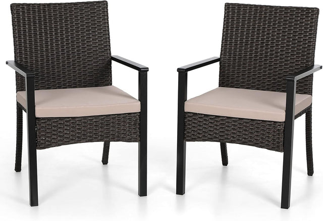 Rattan Garden Dining Chairs Set of 2 with Cushions Weatherproof Patio Seating