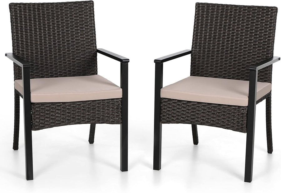 Rattan Garden Dining Chairs Set of 2 with Cushions Weatherproof Patio Seating