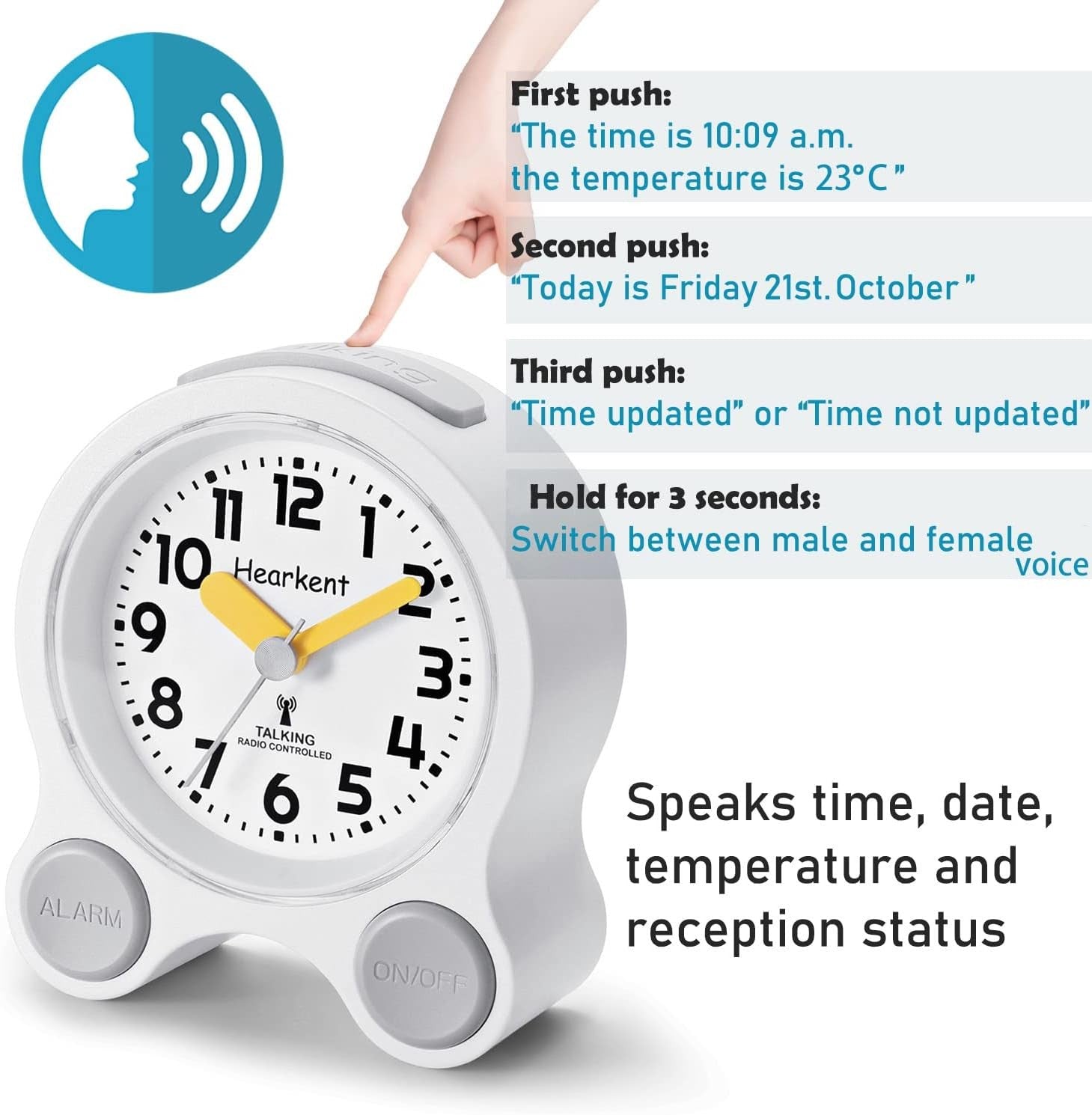 Yellow Talking Dementia Alarm Clock Large Numbers Voice Time Announce