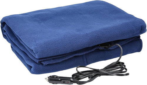 12V Electric Heated Car  Blue Blanket Throw 3 Heat Levels Travel Camping Warm