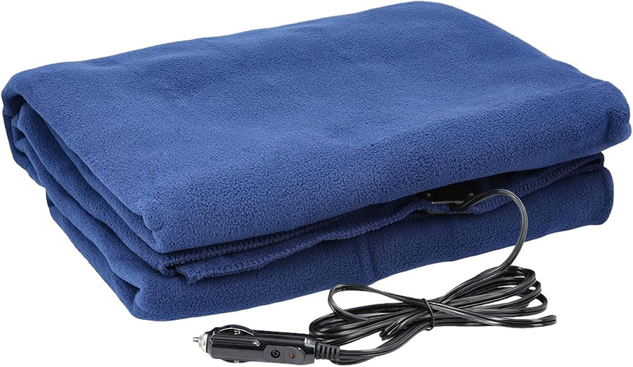 12V Electric Heated Car  Blue Blanket Throw 3 Heat Levels Travel Camping Warm