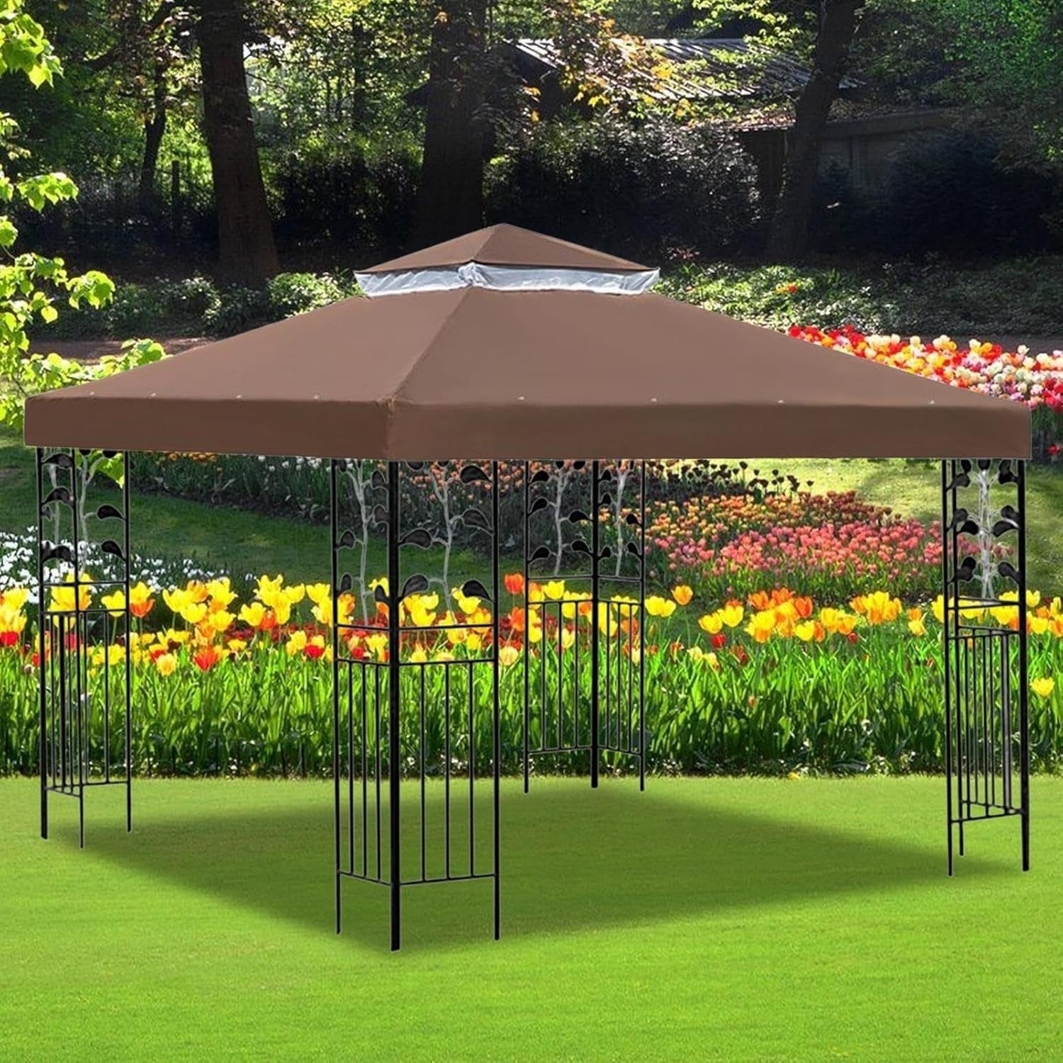 10x10Ft Double Tier Gazebo Canopy Waterproof Patio Roof Outdoor Shade Cover