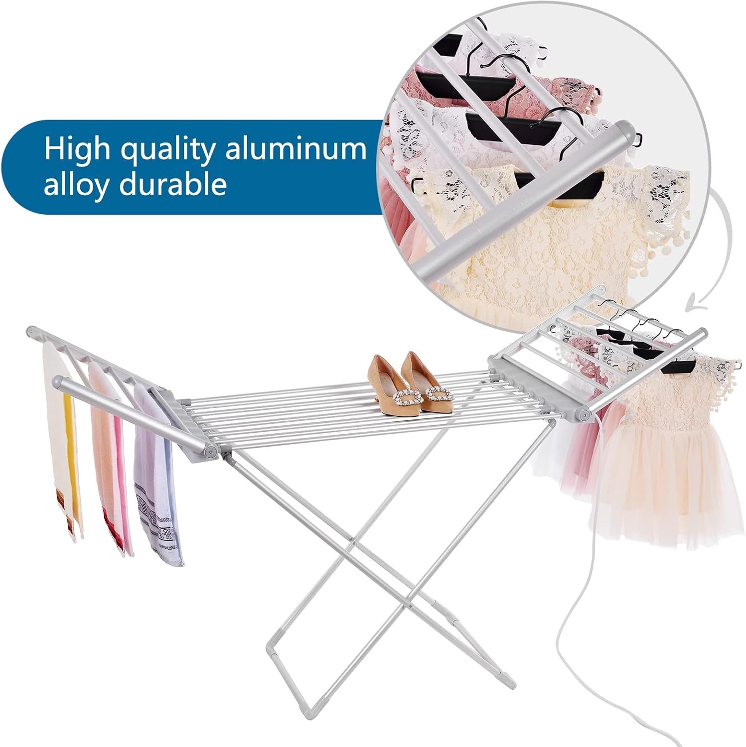 Electric Heated Clothes Airer Folding Drying Rack 18 Heated Bars Indoor