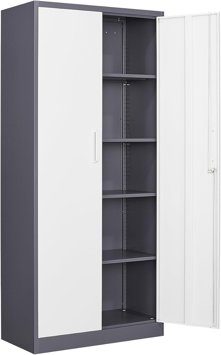 Lockable Metal Storage Cabinet with 2 Doors & 4 Adjustable Shelves, Heavy Duty