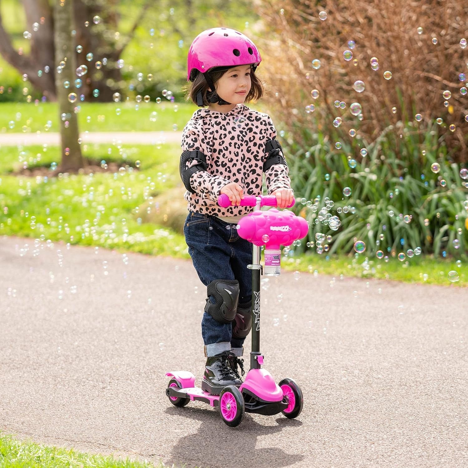 Kids 3 Wheel Bubble Scooter Foldable Tilt Turn Pink Age 3+