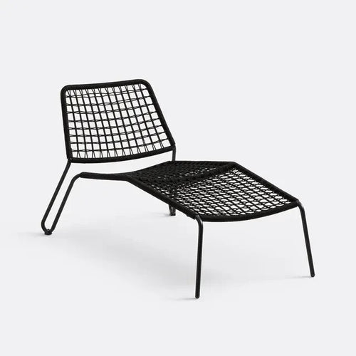 Outdoor Metal Lounger Chair 139cm Black Rope Frame Patio Garden Seat