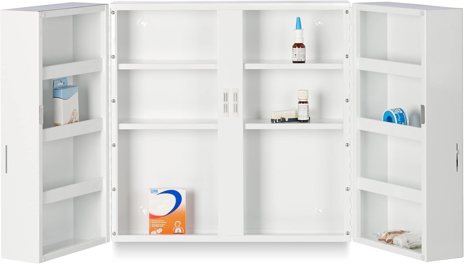Wall Mounted Lockable Medicine Cabinet 11 Compartment Steel First Aid