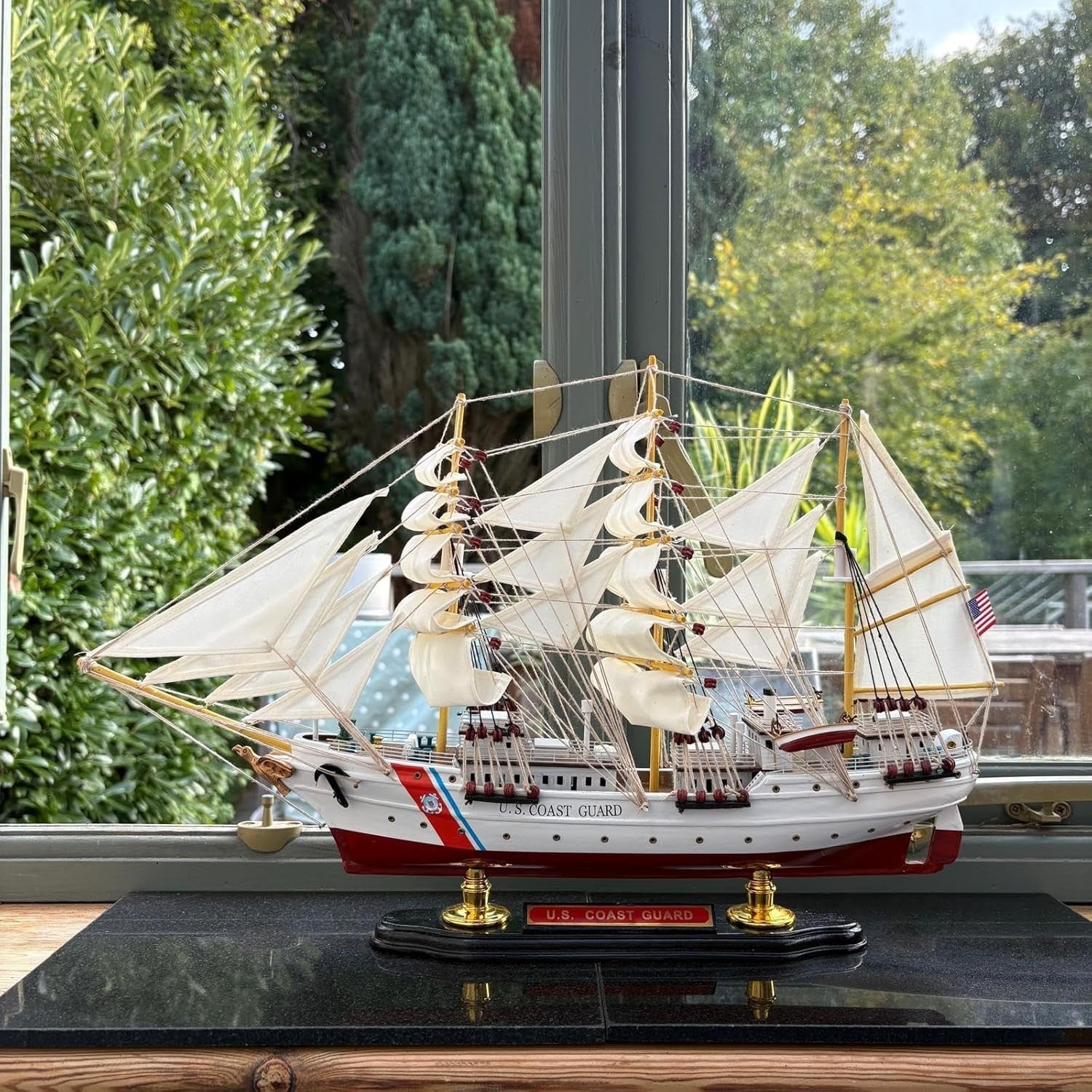 Wooden Coast Guard Cutter Ship Model 51cm Nautical Display Replica Ornament