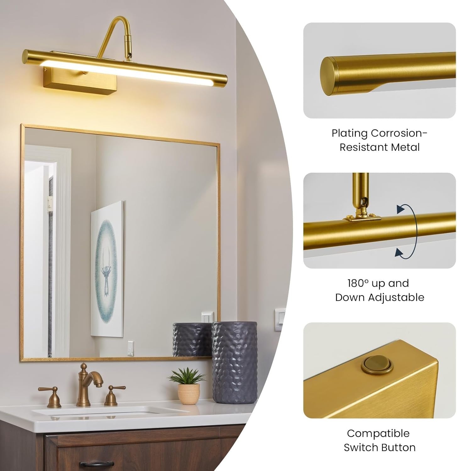 Adjustable Gold LED Picture Light 40cm | 8W Energy-Saving Wall Lamp for Art