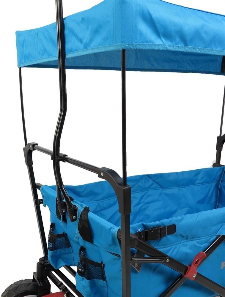 Blue Folding Wagon w/ Canopy Compact Pull Cart Outdoor Garden Trolley w/ Bag