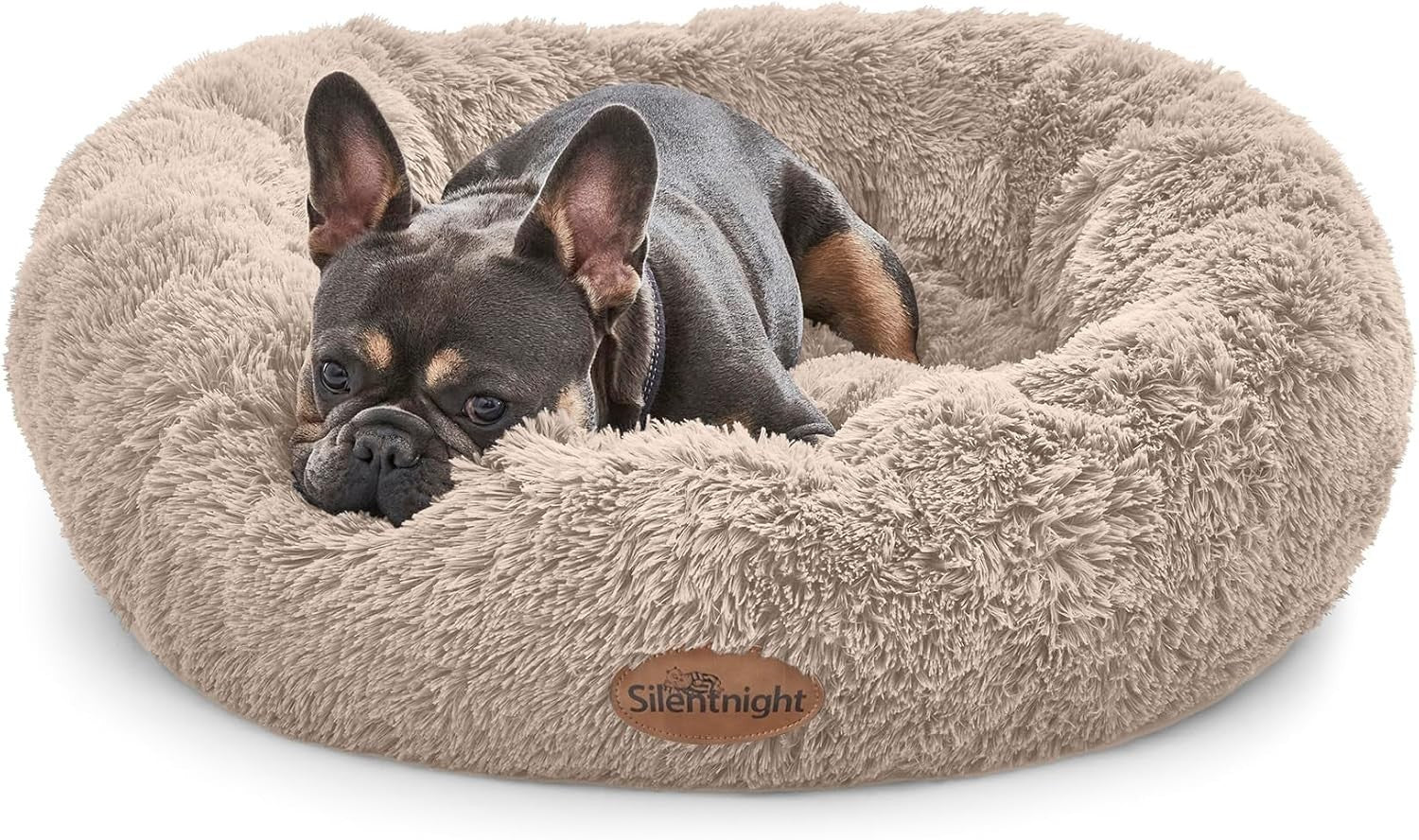 70cm Calming Donut Dog Bed Plush Washable Anti Anxiety Natural