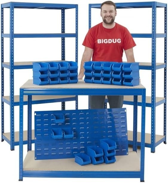 Garage Shelving Set Workbench Heavy Duty Storage Kit 265kg/300kg Loads Bins