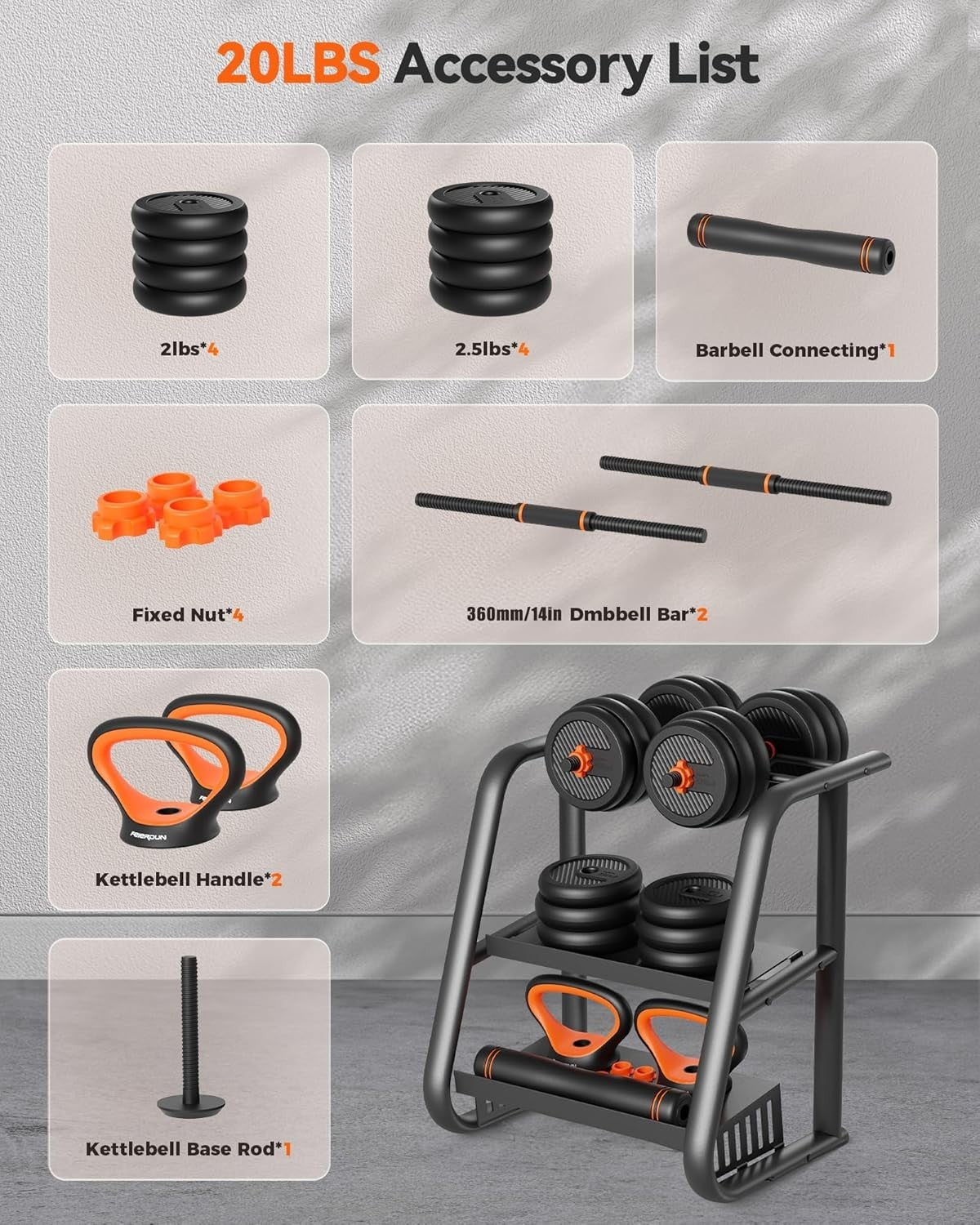 4-in-1 Adjustable Dumbbells Barbell Kettlebell Push Up Set Home Gym