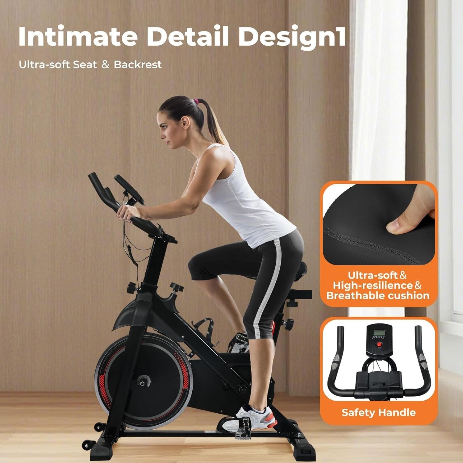 Indoor Exercise Bike w/ Adjustable Seat, Quiet Belt Drive & LCD Monitor, 150kg