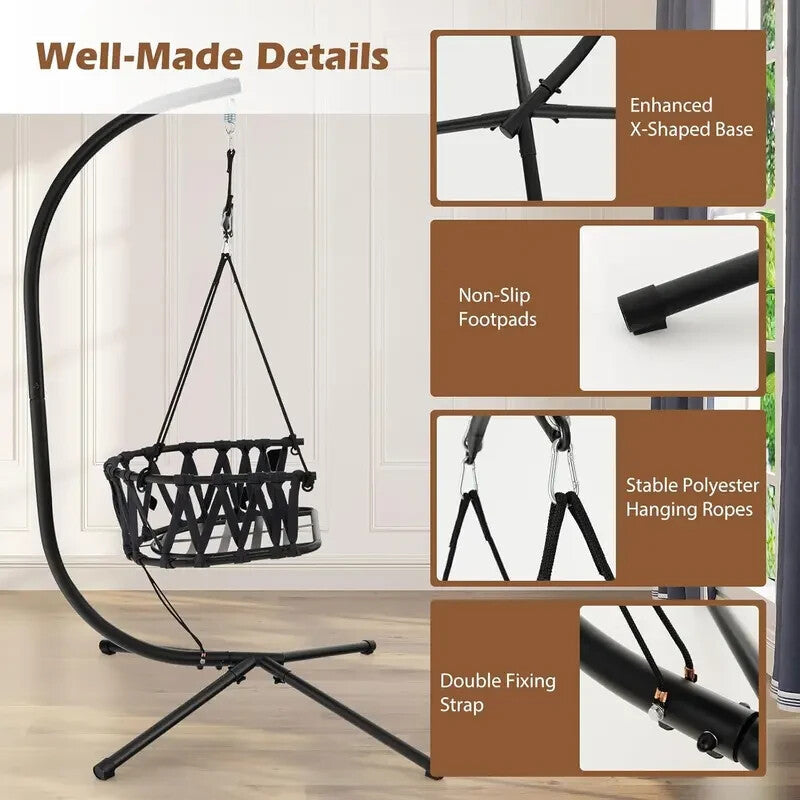 Folding Hammock Swing Chair w/ Stand Cushions Indoor Outdoor Garden Seat