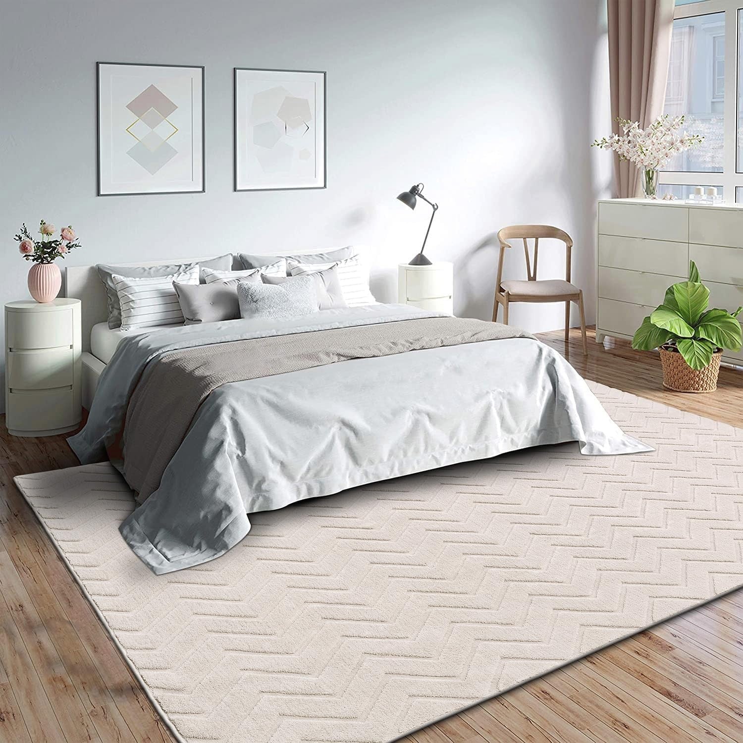 Beige Large Area Rug 160x230cm Washable Non Slip Soft Low Pile Living Room