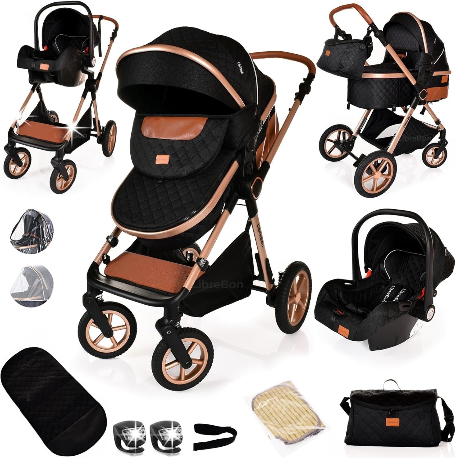 Luxury 3in1 Baby Pram Pushchair Folding Buggy Birth to 36 Months