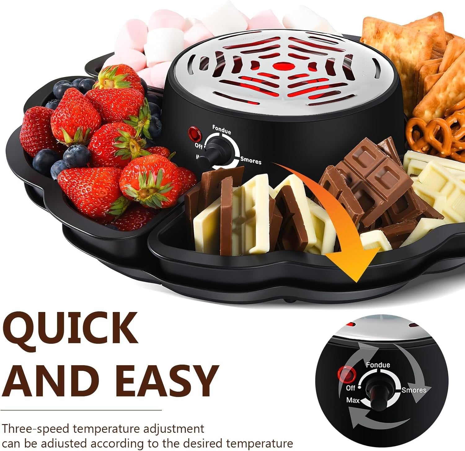 2 in 1 Smores Maker Fondue Set Electric Marshmallow Roaster Kit