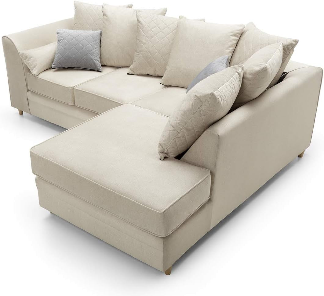 Cream Right Hand L Shape Corner Sofa Velvet Water-Repellent Modern Comfort