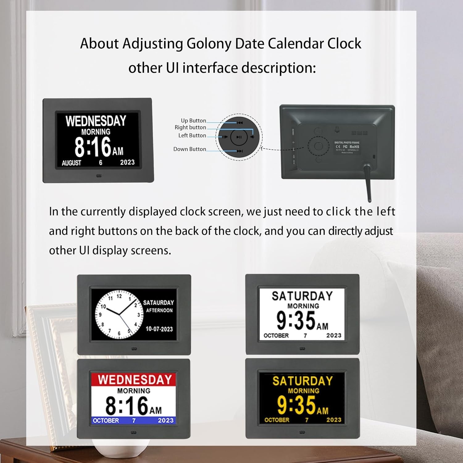 Large Dementia Clock Display Day Date Time Digital Auto Dim Elderly