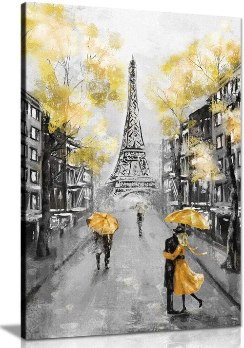 Large Paris Eiffel Tower Canvas Wall Art 24x16 Yellow Black Print