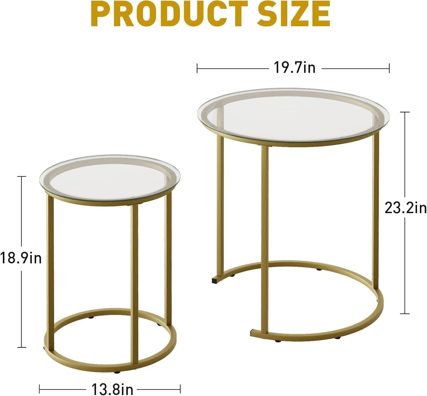 Space Saving Gold Nesting Coffee Table Set 2 Round Glass End Side Tables