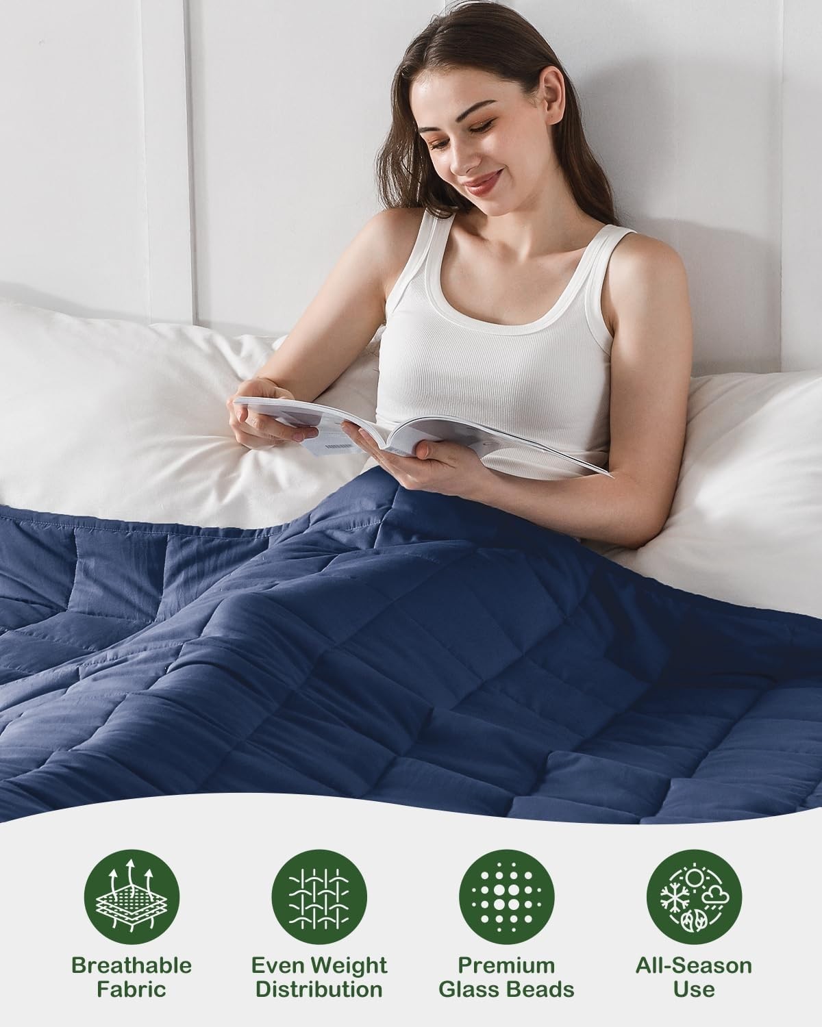 Weighted Blanket Navy Blue 7kg 150x200cm Soft Breathable Heavy Comfort
